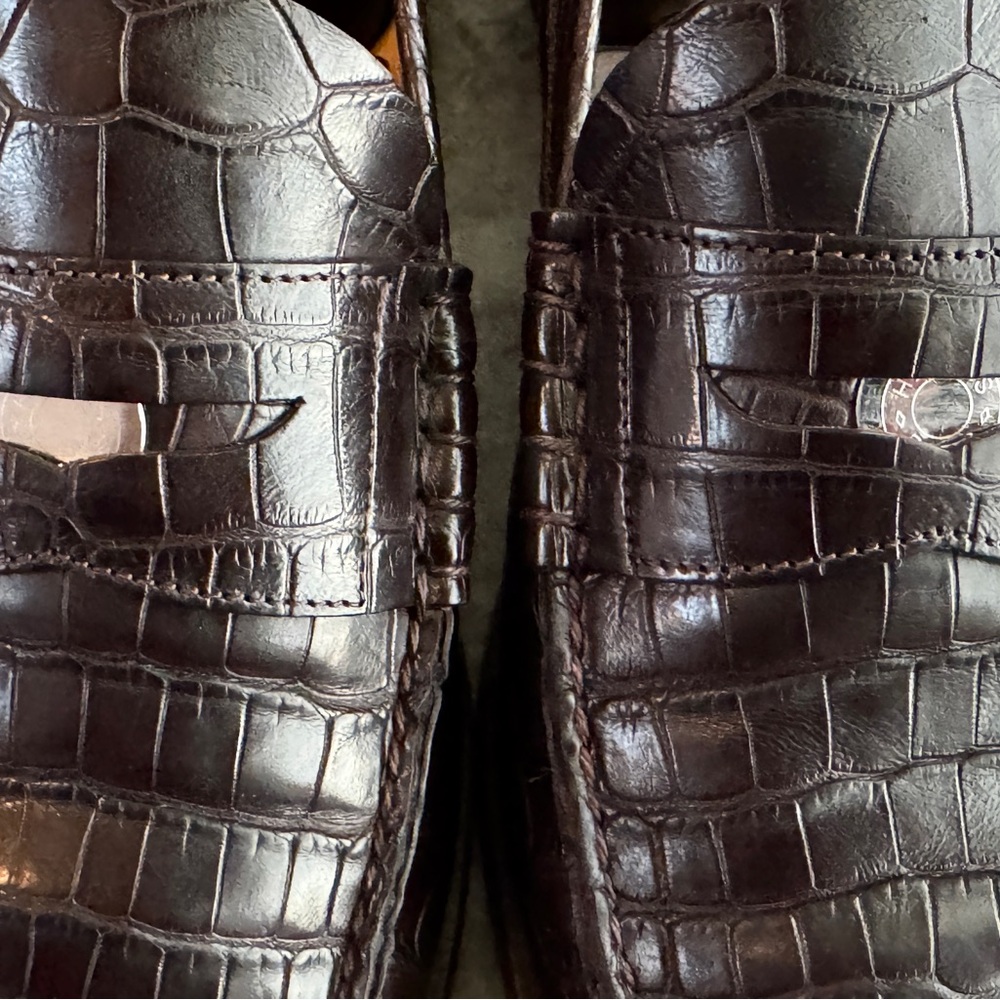 HERMES Crocodile Brown Alligator Leather Penny Loafer Shoes 10 US 43 Euro 9 UK - Picture 8 of 16